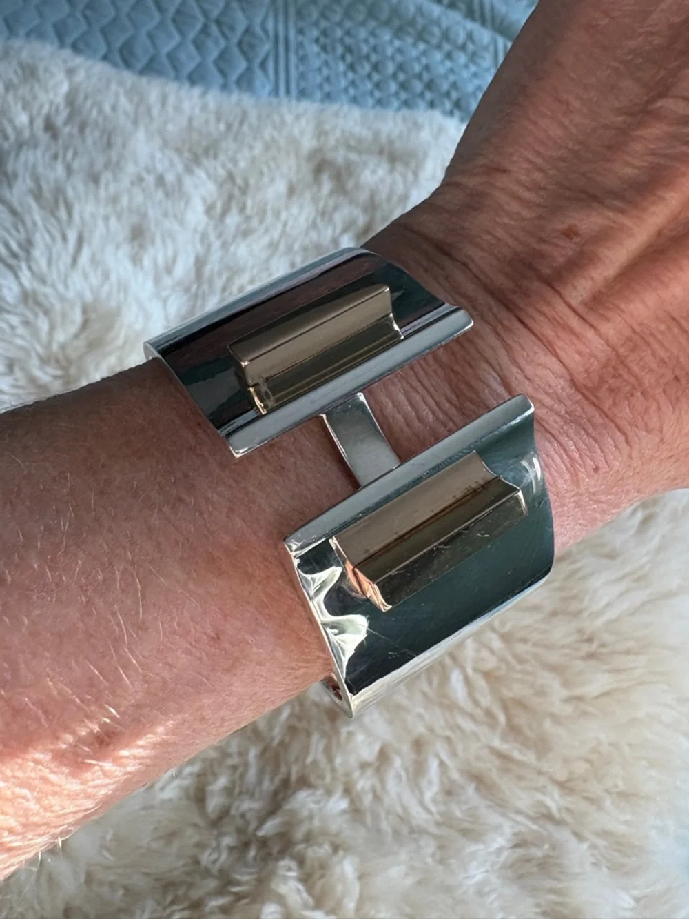 Tiffany & Co. T-collection wide cuff bracelet, sterling silver and 18k rose gold
